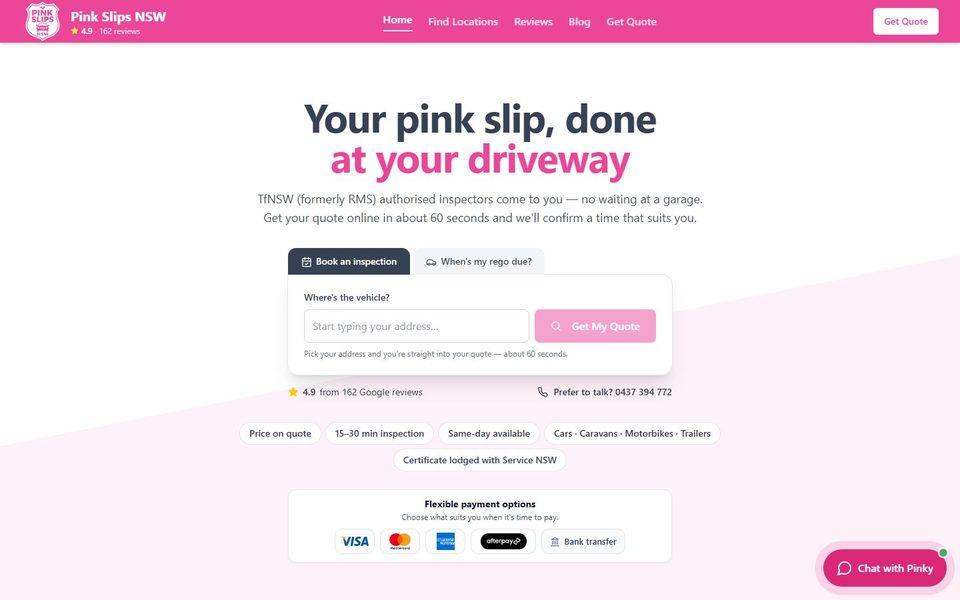 Pink Slips NSW website